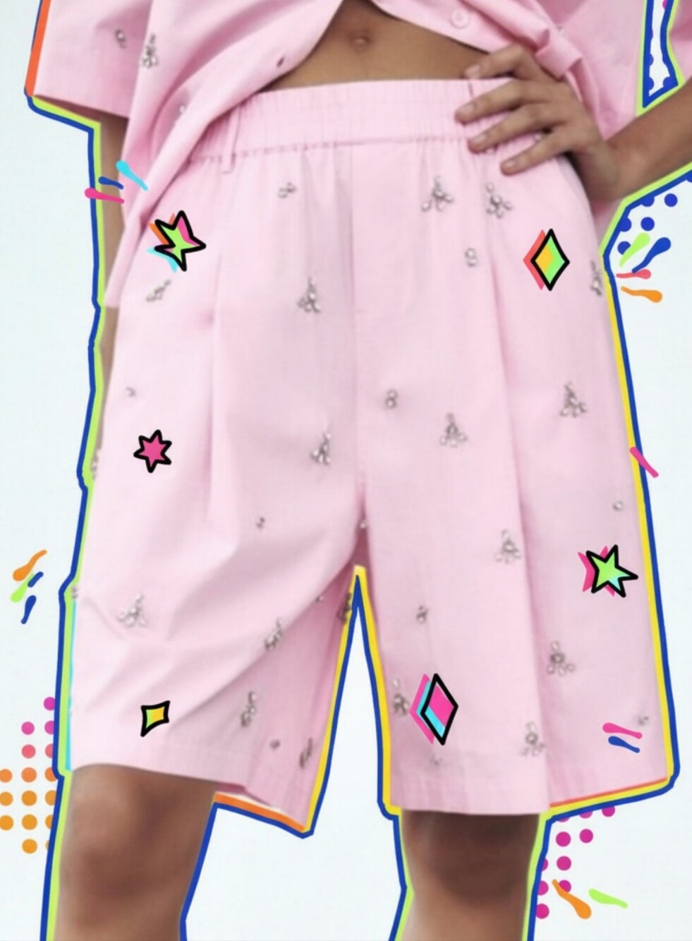 NWOT ZARA Jeweled Bermuda Short ​🌸 Pretty in Pink! 🌸 SZ SM 100% COTTON